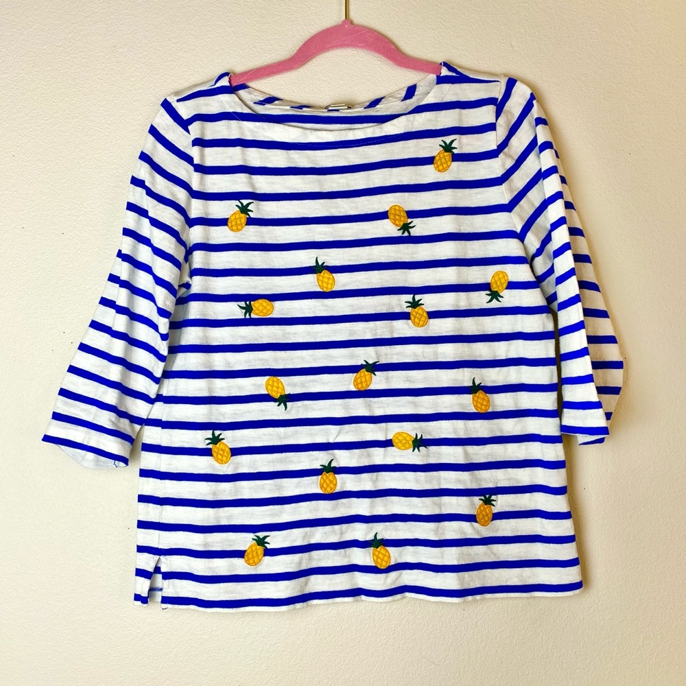 J.Crew Shirt, Women’s Sz Medium, Pineapples and Stripes, 100% Cotton